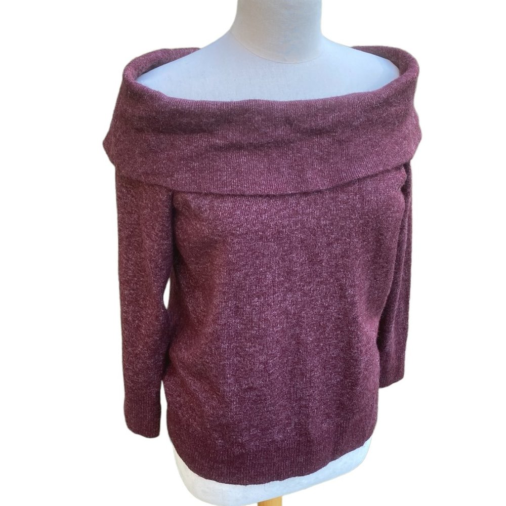 Abercrombie & Fitch Off-the-Shoulder Heather Maroon Y2K Girly Party Sweater-XL